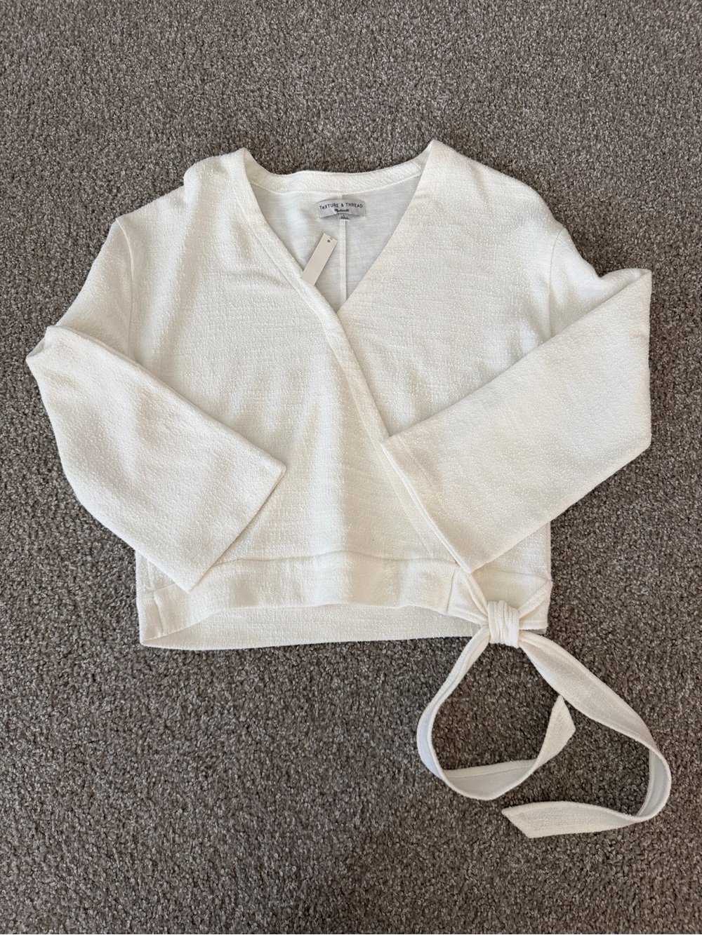 Madewell Cream Wrap Tie V-Neck Sweater